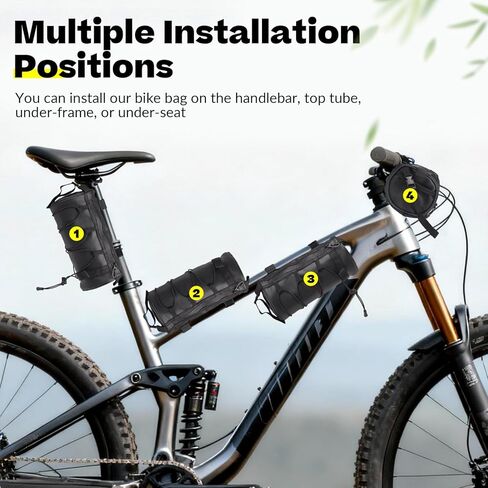 Bike Handlebar Bag, 2.5L Black Waterproof Bicycle Frame Front Bag, Multiple Bike Storage Roll Bag Bicycle Accessories with Shoulder Strap for Mountain Road Bikes in Kuwait