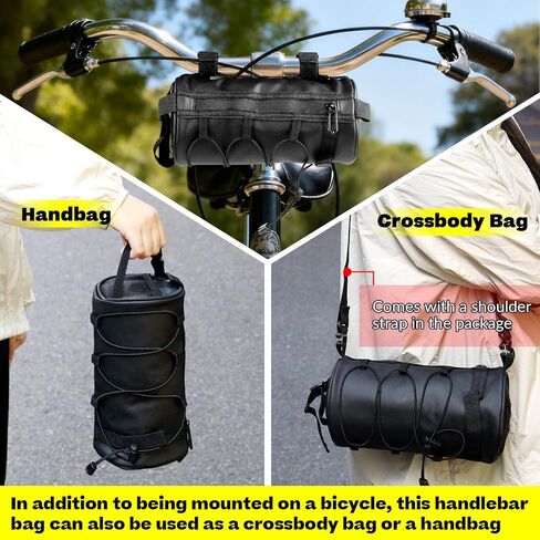 Bike Handlebar Bag, 2.5L Black Waterproof Bicycle Frame Front Bag, Multiple Bike Storage Roll Bag Bicycle Accessories with Shoulder Strap for Mountain Road Bikes in Kuwait