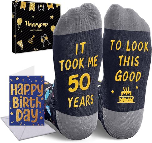 HAPPYPOP 50th Birthday Gifts Ideas - Socks for 50 Year Olds, 50th Birthday Gifts for Him Her, Best Gifts for 50 Year Old Man Woman In Black in Saudi Arabia