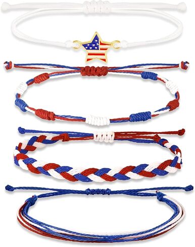 4th of July Bracelets, USA Fourth of July Accessories as 4th of July Outfits for Women, Patriotic Red White and Blue Accessories as American Flag Bracelet, 4th of July Jewelry for Women Men in Kuwait