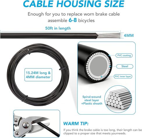 Shift Cable Housing,4mm X 50ft Lined Bicycle Bike Derailleur/Shift Cable Housing Cycling Shifter Hose Wires Hydraulic Disc Lined Tube Repairing Accessory for Mountain Road Bike DIY Replacement, Black in Kuwait