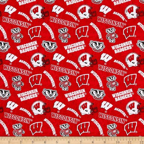NCAA Wisconsin Badgers 1178 Tone on Tone Red/White/Black Fabric by The Yard in Saudi Arabia