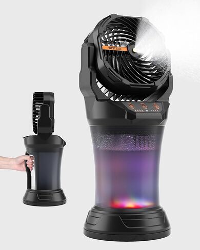 Portable Misting Fan with Large Battery Fan-Rechargeable Outdoor Misting Cooling Fans with 2L Water Tank,RGB Lights,4 Speeds & Spray Modes-for Patio, Camping, Beach, Workshop (X65 Orange) in Kuwait