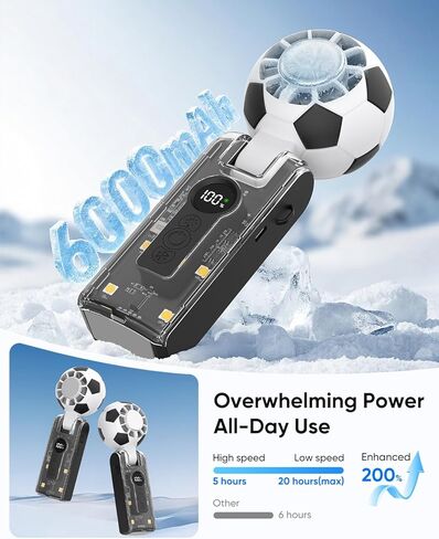 Hiluckey Portable Handheld Turbo Fan with Ice Cooling, 5 Gear Wind, 3 In 1 Soccer-Shaped Mini Personal Fan, 6000mAh Rechargeable Pocket Fan for Travel/Outdoor/Office, 180° Adjustable, 20H Max Runtime in Saudi Arabia