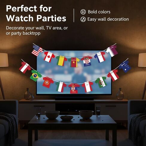 2026 World Cup Soccer Jersey Flag Bunting Banner 50 Pcs International Country String Flags Garland Merchandise for Sports Themed Parties, Olympic, Events, and Outdoor Celebrations Soccer Decorations for Fans in Saudi Arabia