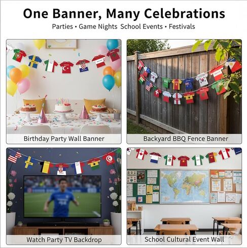 2026 World Cup Soccer Jersey Flag Bunting Banner 50 Pcs International Country String Flags Garland Merchandise for Sports Themed Parties, Olympic, Events, and Outdoor Celebrations Soccer Decorations for Fans in Saudi Arabia