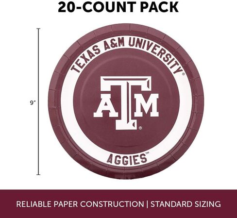 أطباق ورقية لجامعة Desert Cactus Texas A&M من TAMU Aggies عدد 20 أطباق مستديرة مقاس 9 بوصة للبوابات الخلفية والحفلات والتخرج والمناسبات (التصميم A) in Saudi Arabia