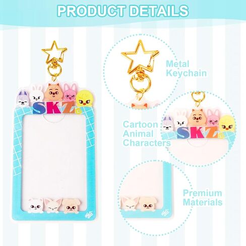 SKZO Keychain Photocard Holder Keychain Photo Frame Keychains Animals Cartoon Photo Sleeve Idol Card Holder Protective Case for Stray Fans (Blue) in Saudi Arabia