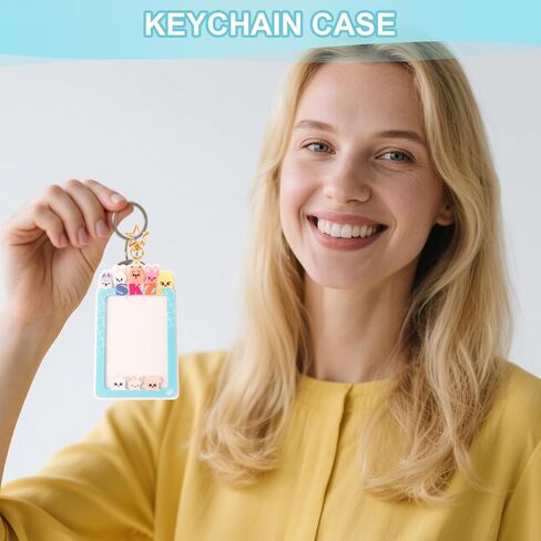SKZO Keychain Photocard Holder Keychain Photo Frame Keychains Animals Cartoon Photo Sleeve Idol Card Holder Protective Case for Stray Fans (Blue) in Saudi Arabia
