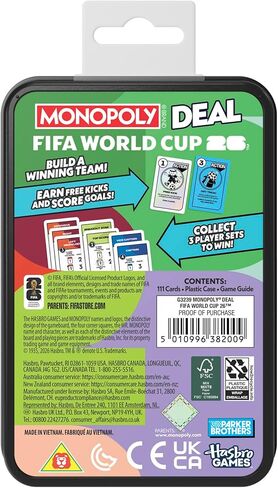 Monopoly Deal FIFA World Cup 2026 Edition Game – Officially Licensed FIFA World Cup Soccer Card Game for Kids – Ages 8+ – 2 to 5 Players – 15 Mins. in Saudi Arabia
