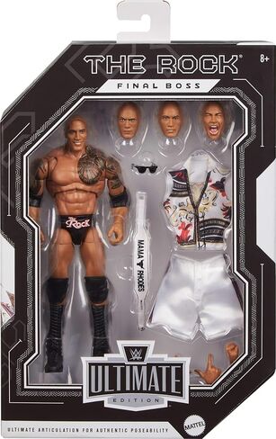 Mattel WWE Ultimate Edition Action Figure & Accessories Set, The Rock Final Boss 6-inch Collectible with Swappable Heads & Hands, 30 Articulation Points in Saudi Arabia