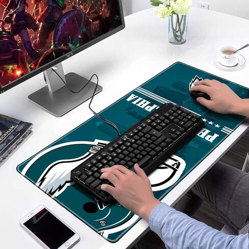 Large Stitched Edges Gaming Mouse Pad,31.5 X 13.8 Inch Mousepad for Laptop Computer Desktop Keyboard,City Design Mat for Football Fans - Blue in Kuwait