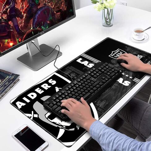 Large Stitched Edges Gaming Mouse Pad,31.5 X 13.8 Inch Mousepad for Laptop Computer Desktop Keyboard,City Design Black Sport Mat for Football Fans in Kuwait