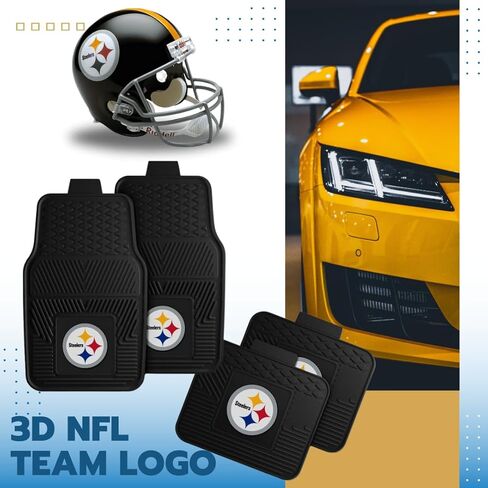 Fanmats Pittsburgh Steelers Set of 4 Car Mats for Cars, SUV, Pickups - All Weather Technology Protection, Deep Reservoir Design, Universal Fit - 3D NFL Team Logo - 29"x17" Front - 14" x 17" Rear Mat in Saudi Arabia