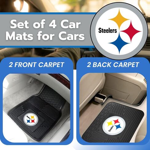 Fanmats Pittsburgh Steelers Set of 4 Car Mats for Cars, SUV, Pickups - All Weather Technology Protection, Deep Reservoir Design, Universal Fit - 3D NFL Team Logo - 29"x17" Front - 14" x 17" Rear Mat in Saudi Arabia