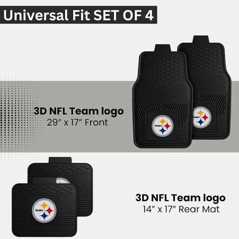Fanmats Pittsburgh Steelers Set of 4 Car Mats for Cars, SUV, Pickups - All Weather Technology Protection, Deep Reservoir Design, Universal Fit - 3D NFL Team Logo - 29"x17" Front - 14" x 17" Rear Mat in Saudi Arabia