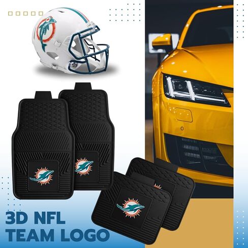 Fanmats Miami Dolphins Set of 4 Car Mats for Cars, SUV, Pickups - All Weather Technology Protection, Deep Reservoir Design, Universal Fit - 3D NFL Team Logo - 29" x 17" Front - 14" x 17" Rear Mat in Saudi Arabia