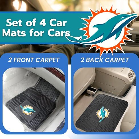 Fanmats Miami Dolphins Set of 4 Car Mats for Cars, SUV, Pickups - All Weather Technology Protection, Deep Reservoir Design, Universal Fit - 3D NFL Team Logo - 29" x 17" Front - 14" x 17" Rear Mat in Saudi Arabia