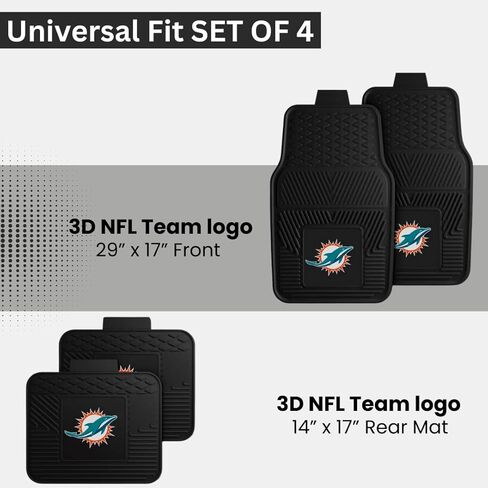 Fanmats Miami Dolphins Set of 4 Car Mats for Cars, SUV, Pickups - All Weather Technology Protection, Deep Reservoir Design, Universal Fit - 3D NFL Team Logo - 29" x 17" Front - 14" x 17" Rear Mat in Saudi Arabia