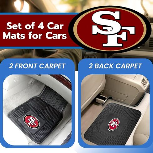 Fanmats San Francisco 49ers Set of 4 Car Mats for Cars, SUV, Pickups - All Weather Technology Protection, Deep Reservoir Design, Universal Fit - 3D NFL Team Logo - 29"x17" Front - 14" x 17" Rear Mat in Saudi Arabia