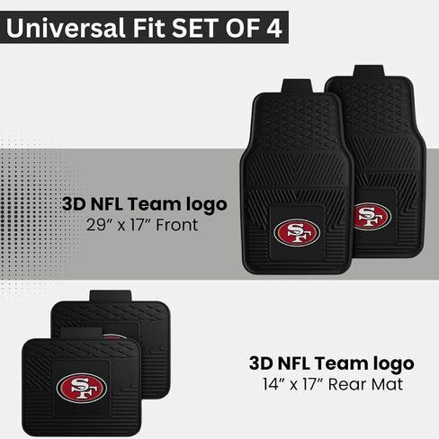 Fanmats San Francisco 49ers Set of 4 Car Mats for Cars, SUV, Pickups - All Weather Technology Protection, Deep Reservoir Design, Universal Fit - 3D NFL Team Logo - 29"x17" Front - 14" x 17" Rear Mat in Saudi Arabia