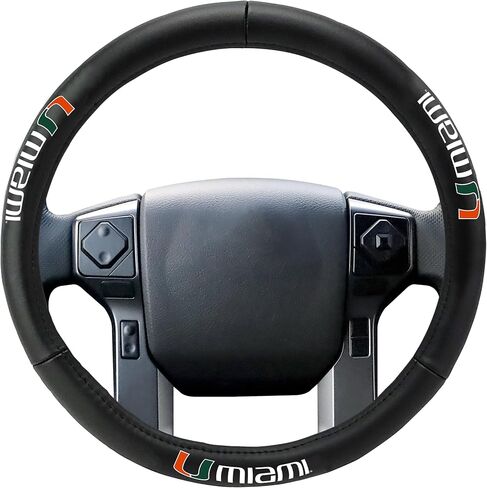 FANMATS 40519 University of Miami Genuine Leather Steering Wheel Cover | Black 15"x15" in Saudi Arabia