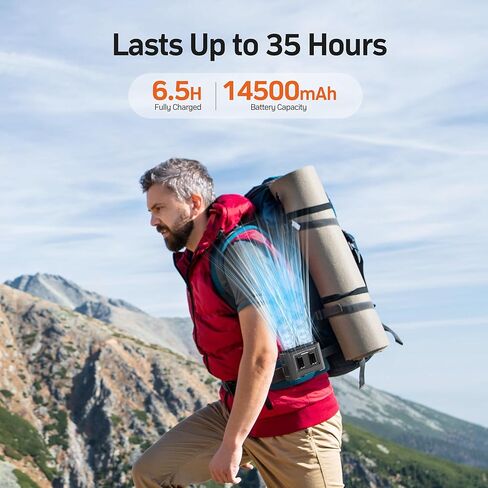 14500mAh Portable Waist Fan Clip On Belt- Rechargeable Battery Operated,Max 40H Cooling,5 Speed 14600RPM,Dual Air Vent, Hands-free Shirt Neck Fan With Light for Outdoor Jobsite Camping Traveling in Kuwait