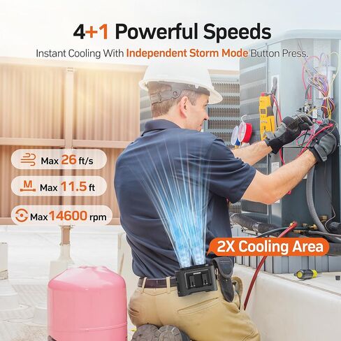 14500mAh Portable Waist Fan Clip On Belt- Rechargeable Battery Operated,Max 40H Cooling,5 Speed 14600RPM,Dual Air Vent, Hands-free Shirt Neck Fan With Light for Outdoor Jobsite Camping Traveling in Kuwait