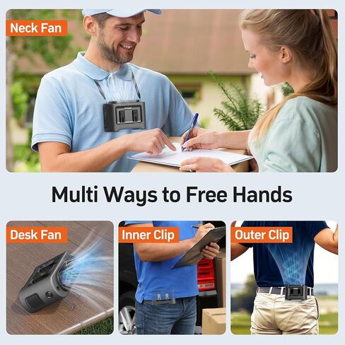 14500mAh Portable Waist Fan Clip On Belt- Rechargeable Battery Operated,Max 40H Cooling,5 Speed 14600RPM,Dual Air Vent, Hands-free Shirt Neck Fan With Light for Outdoor Jobsite Camping Traveling in Kuwait
