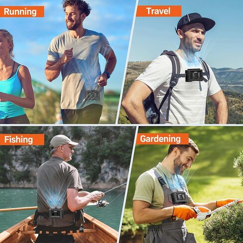 14500mAh Portable Waist Fan Clip On Belt- Rechargeable Battery Operated,Max 40H Cooling,5 Speed 14600RPM,Dual Air Vent, Hands-free Shirt Neck Fan With Light for Outdoor Jobsite Camping Traveling in Kuwait