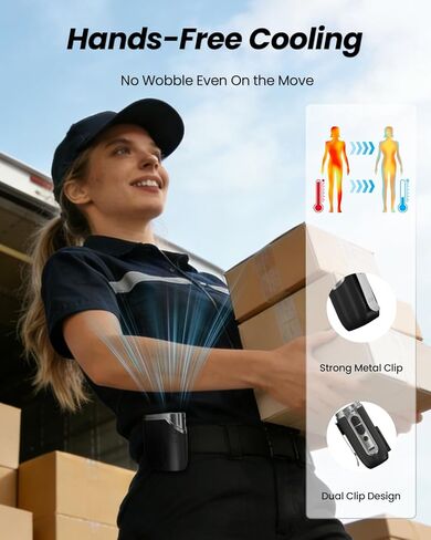 مروحة SWEETFULL المحمولة القابلة لإعادة الشحن - مراوح شخصية صغيرة بدون استخدام اليدين 5 أونصة لخصر الرقبة، تدفق هواء تربو 100 سرعة، مشبك قابل للارتداء على مروحة حزام القميص للجسم مع ضوء LED، السفر والعمل في الهواء الطلق (أسود) in Kuwait