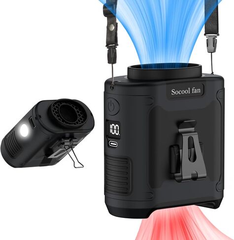 Socool 14500mAh Portable Waist Fan Clip on Belt 360 Rotation Wearable Rechargeable Personal Shirt Fan, 67H Cooling 5-Speed Battery Operated with Light, Neck Fan Hands-Free for Outdoor Jobsite Camping in Kuwait