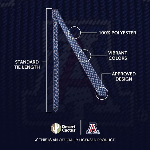Desert Cactus University of Arizona Neck Tie UA Wildcats 100% Polyester Necktie with Logo, Officially Licensed (Style B) in Saudi Arabia
