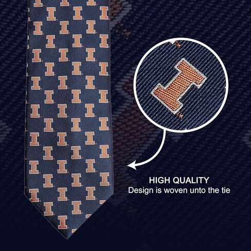 Desert Cactus University of Illinois Neck Tie UIUC Fighting Illini 100% Polyester Necktie with Logo, Officially Licensed (Style B) in Saudi Arabia