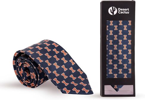Desert Cactus University of Illinois Neck Tie UIUC Fighting Illini 100% Polyester Necktie with Logo, Officially Licensed (Style B) in Saudi Arabia