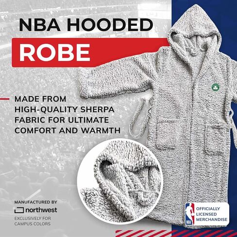 Northwest NBA Adult Plush Hooded Robe with Pockets - 100% Polyester Sherpa Blend - Machine Washable - Relaxation & Style (Boston Celtics - Gray, One Size) in Saudi Arabia