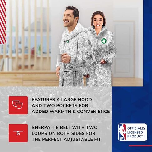 Northwest NBA Adult Plush Hooded Robe with Pockets - 100% Polyester Sherpa Blend - Machine Washable - Relaxation & Style (Boston Celtics - Gray, One Size) in Saudi Arabia