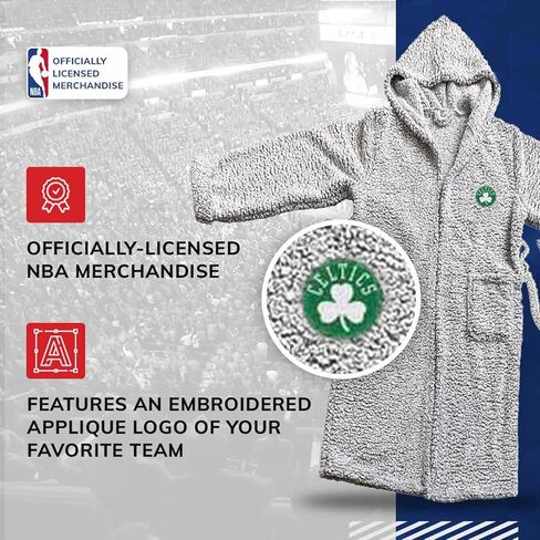 Northwest NBA Adult Plush Hooded Robe with Pockets - 100% Polyester Sherpa Blend - Machine Washable - Relaxation & Style (Boston Celtics - Gray, One Size) in Saudi Arabia