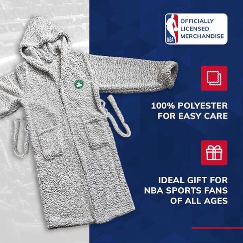 Northwest NBA Adult Plush Hooded Robe with Pockets - 100% Polyester Sherpa Blend - Machine Washable - Relaxation & Style (Boston Celtics - Gray, One Size) in Saudi Arabia