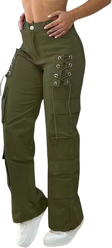 Womens Cargo Pants Travel Y2k Streetwear Casual High Waist Cargo Pant Drawstring Baggy Stretchy Pant with 8 Pockets in Saudi Arabia