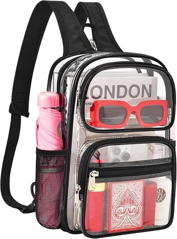 حقيبة ظهر شفافة لأحداث الاستاد 3 في 1 حقيبة كروس شفافة مع أشرطة معززة قابلة للتعديل لمحبي الرياضة ومهرجانات الحفلات الموسيقية والألعاب (أسود) in Kuwait