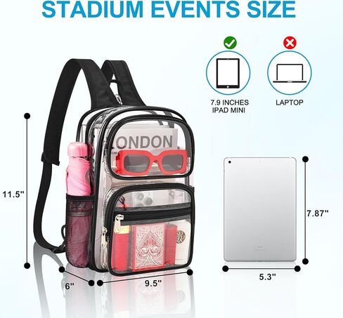 حقيبة ظهر شفافة لأحداث الاستاد 3 في 1 حقيبة كروس شفافة مع أشرطة معززة قابلة للتعديل لمحبي الرياضة ومهرجانات الحفلات الموسيقية والألعاب (أسود) in Kuwait
