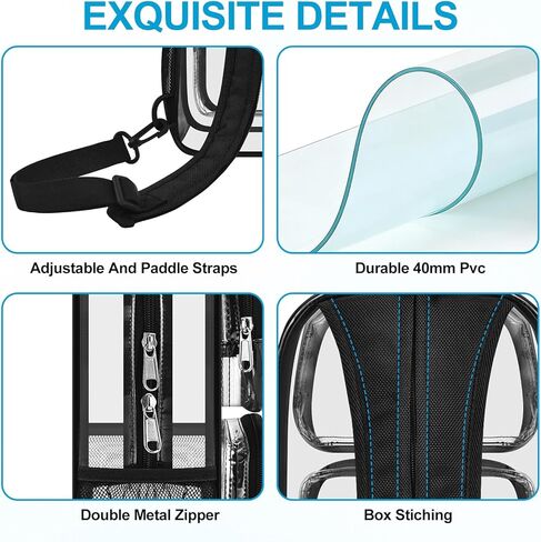 حقيبة ظهر شفافة لأحداث الاستاد 3 في 1 حقيبة كروس شفافة مع أشرطة معززة قابلة للتعديل لمحبي الرياضة ومهرجانات الحفلات الموسيقية والألعاب (أسود) in Kuwait