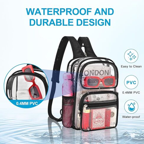 حقيبة ظهر شفافة لأحداث الاستاد 3 في 1 حقيبة كروس شفافة مع أشرطة معززة قابلة للتعديل لمحبي الرياضة ومهرجانات الحفلات الموسيقية والألعاب (أسود) in Kuwait