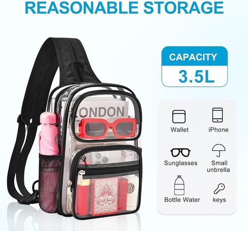حقيبة ظهر شفافة لأحداث الاستاد 3 في 1 حقيبة كروس شفافة مع أشرطة معززة قابلة للتعديل لمحبي الرياضة ومهرجانات الحفلات الموسيقية والألعاب (أسود) in Kuwait