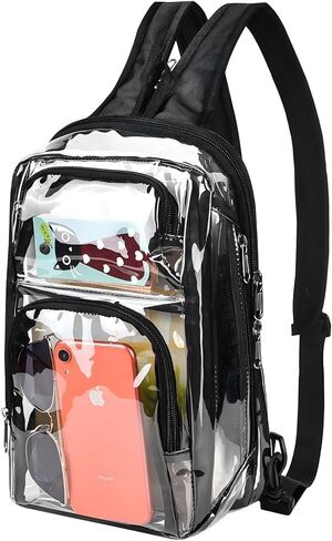 Clear Backpack Stadium Approved 12×12×6 with Breathable Shoulder Straps, Clear Sling Bag for Stadium Work Concert Festival - Black in Saudi Arabia