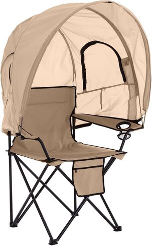 BrylaneHome Outdoor Oversized Canopy Tent Camp Chair Shade Folding Cupholder Zip Windows Storage Carrying Case Beach Yard Trip- Weight Capacity 350LB - Taupe in Saudi Arabia