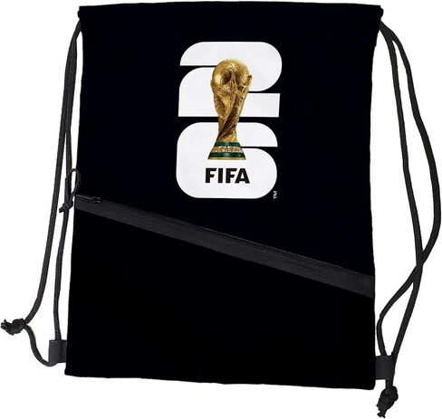 Black FIFA World Cup 2026 Drawstring Backsack – Lightweight Backpack with Zippered Front Pocket and Official Logo – Great for Travel or Everyday Use in Saudi Arabia