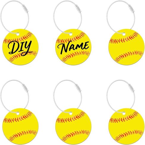 6 PCs Softball Luggage Tags for Suitcases Travel Labels Gifts, Softball Keychain PVC Name Id Card and DIY Pocket Hug Card, Backpack Charms for Men Women Travel Bag Suitcase in Kuwait