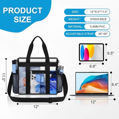 Clear Bag for Stadium Events 12x6x12 Clear Tote Bag with Zipper Closure Adjustable Strap for Sports Fans Crossbody Bag for Concerts Sports Events Festivals in Kuwait